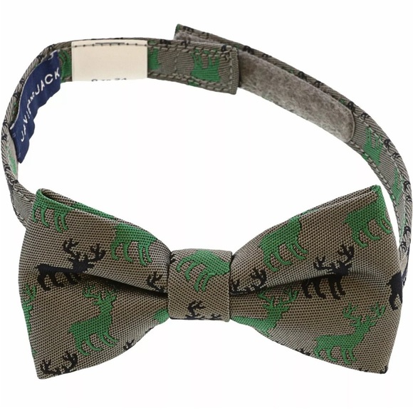 New NWT Janie and Jack Boys Bowtie with embroidered deer, gray green - Picture 5 of 5